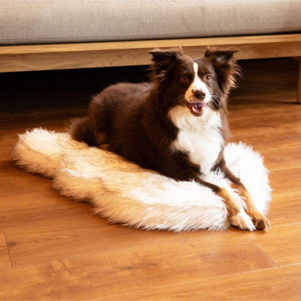 PupRug by Paw.com? Faux Fur Orthopedic Dog Bed - Curve White with Brown Accents - Image 12