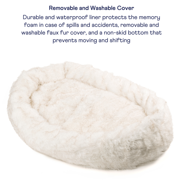 PupCloud? Human-Size Faux Fur Memory Foam Dog Bed - White with Brown Accents - Image 5